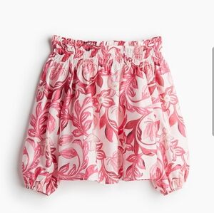 H&M white pink flowers top blouse